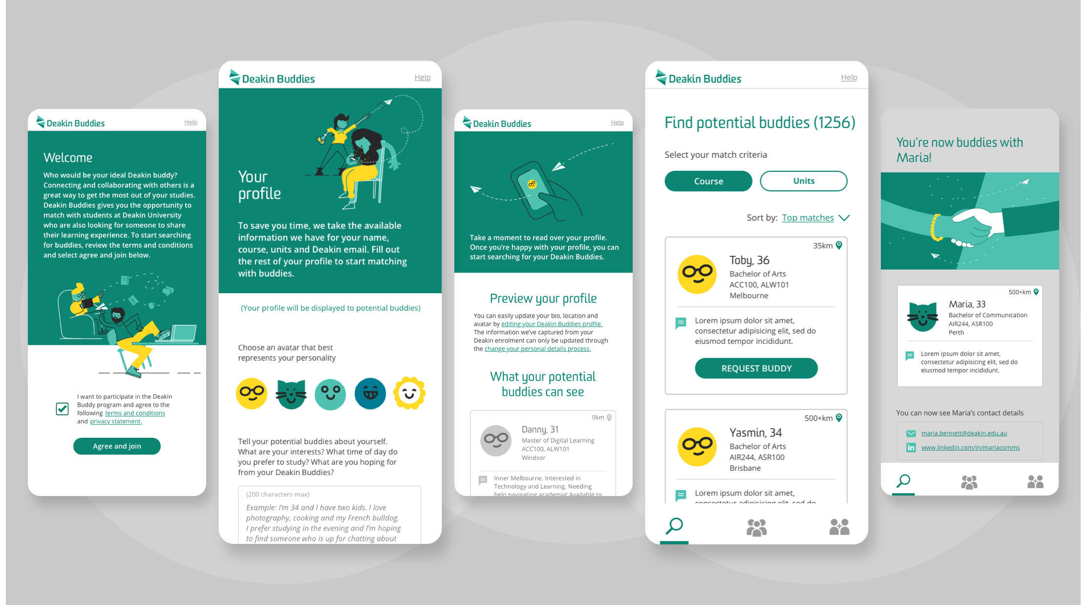Deakin Buddies - High fidelity designs and prototype